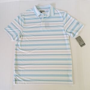 PGA Tour Pro Series Mens M White Blue Striped Performance Polo Golf Shirt NEW